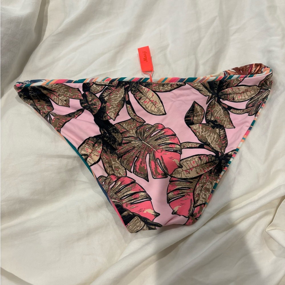 Reversible Maaji Pink and Black Leaf Print Bikini Bottom